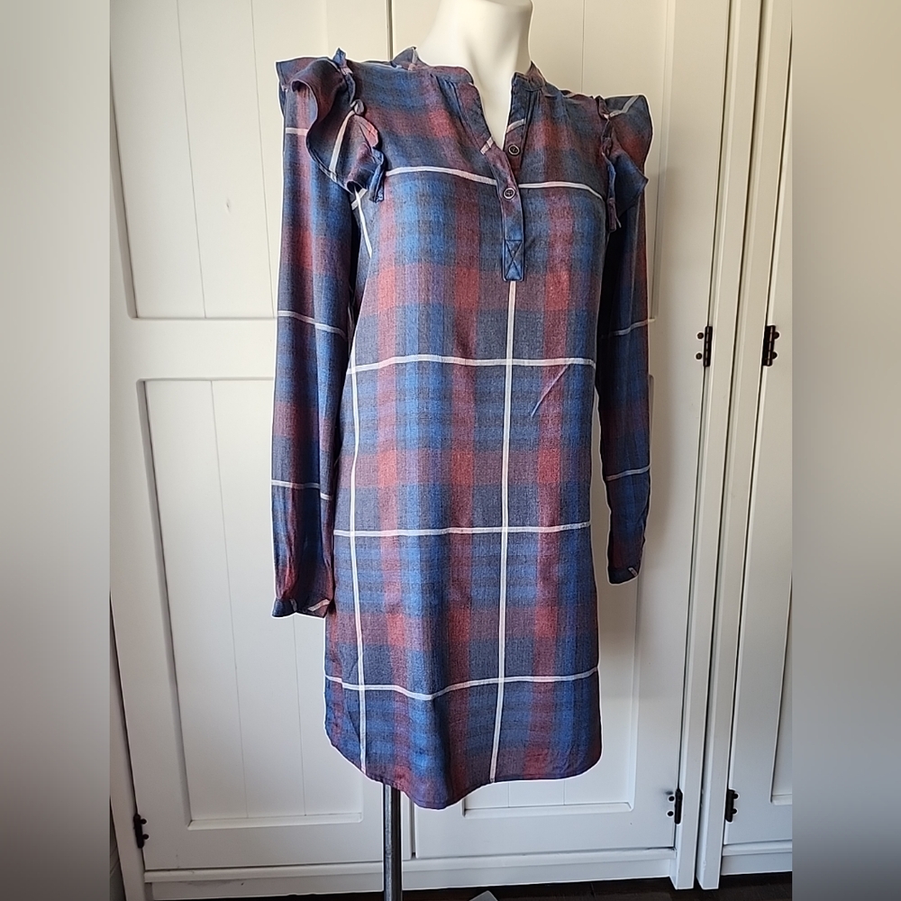 Cloth & stone xs long sleeve dress anthropology‎ plaid